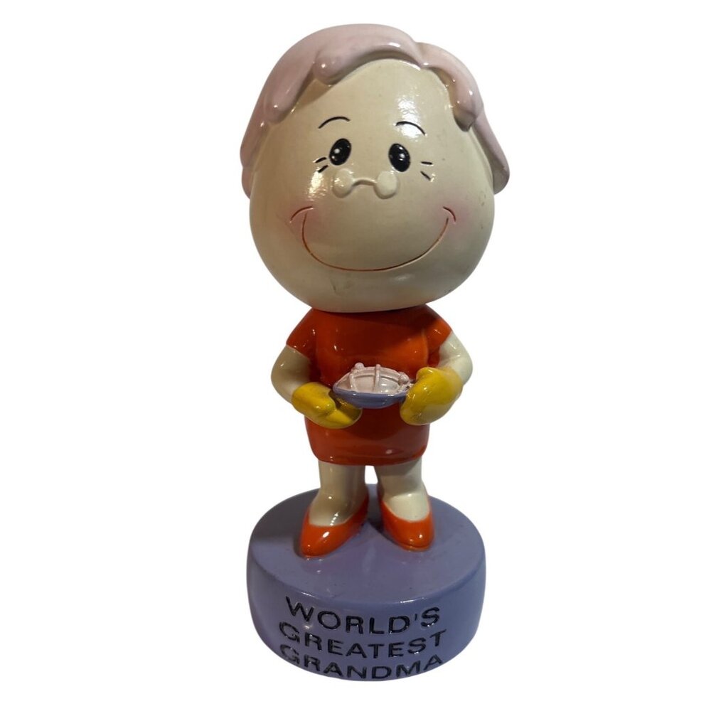 Worlds Greatest Grandma Figurine Bobblehead With Purple Base 5.5" Tall Ceramic